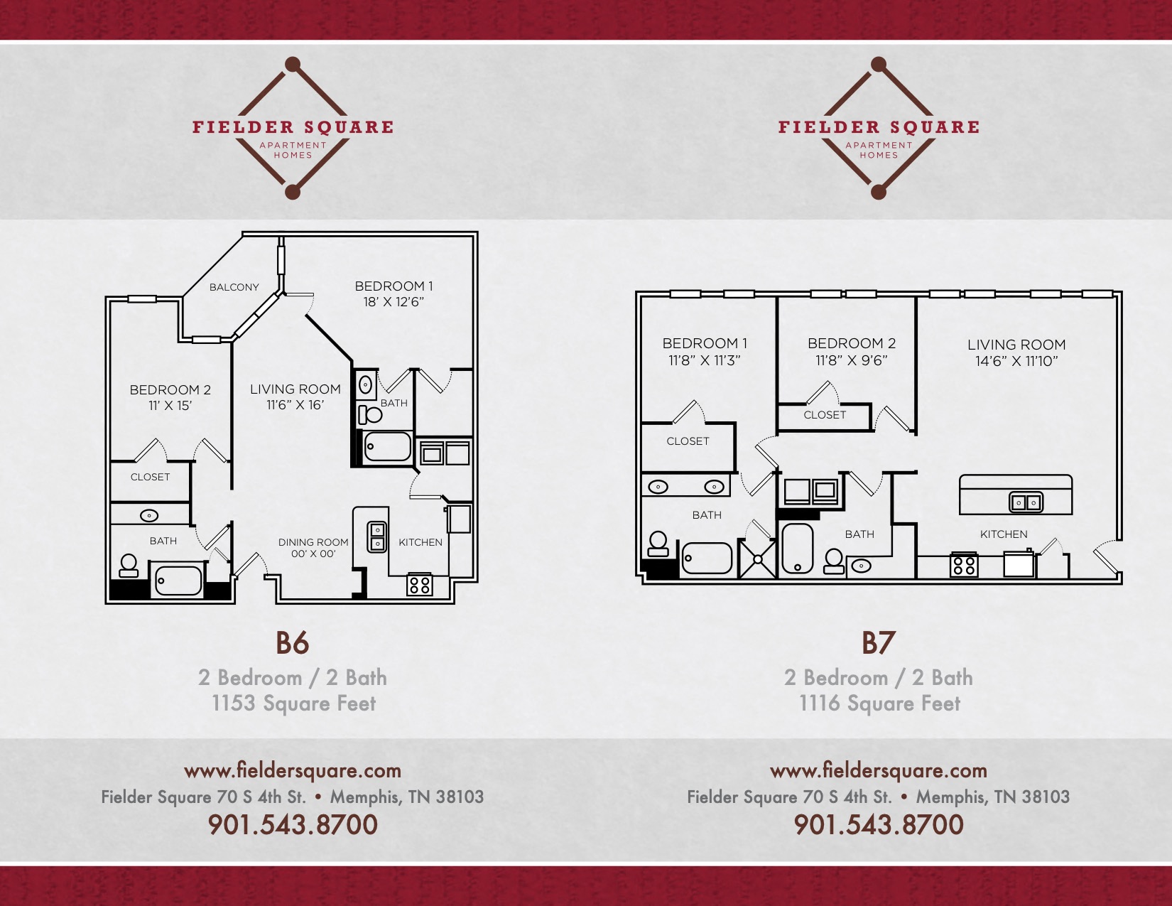 Floor plan for 2 beds, 2 baths, 1153 sqft